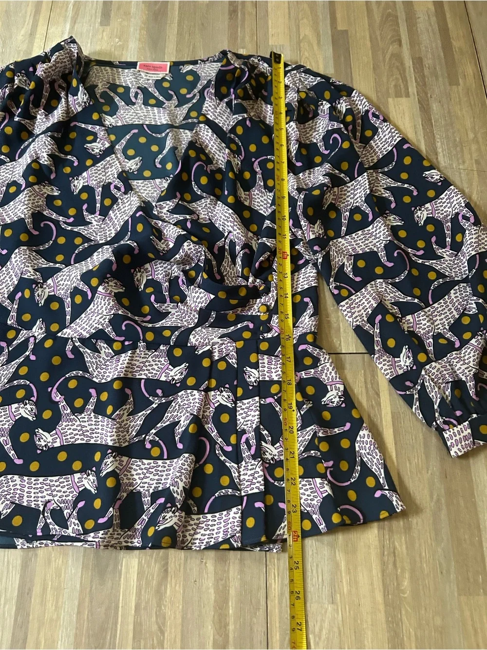Kate Spade New York Panther Wrap Top Blouse Blue/Purple/Gold Size 14